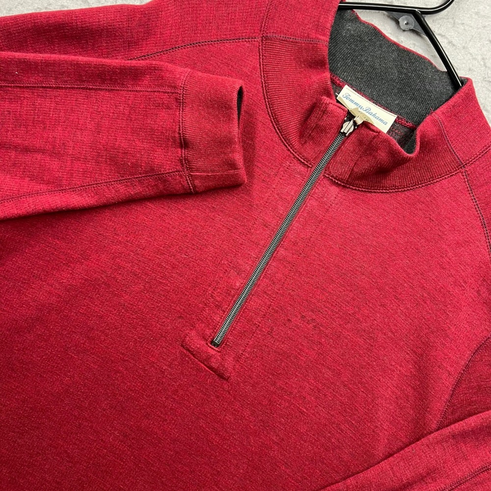 Tommy Bahama Reversible Quarter Zip Pullover Sweater Mens XL Red Charcoal 2511